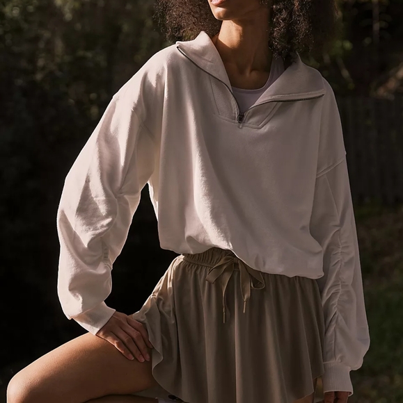 Free People Movement Valley Girl Cropped Quarter Zip Sweatshirt - Picture 1 of 9